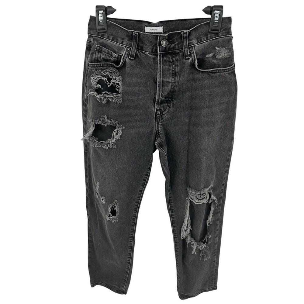 Forever 21 Womens Size‎ 26 Black Denim Distressed Jeans Holier than Jesus Pants